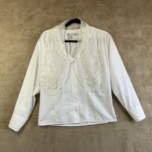 VTG 80s 90s Womens Sz 6  Lace Collar Button Shirt Western Prairie Peasant EUC